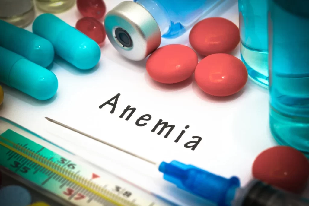 Anemia written paper with supplements around it. 